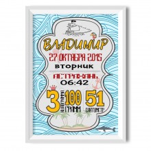 Постер метрика на рождение мальчика "Настоящий моряк"