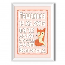 Постер метрика на рождение девочки "Моя любимая лисичка"