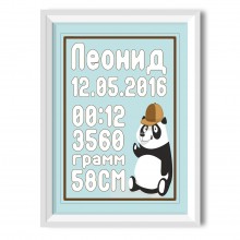 Постер метрика на рождение мальчика "Панда следопыт"