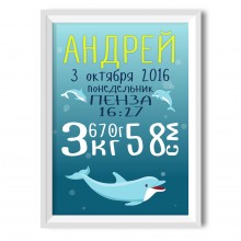 Постер метрика на рождение мальчика "Морские тайны"