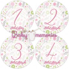 Наклейки с месяцами для новорожденных "Нежные цветочки"